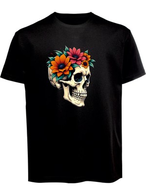 Unisex Skull (Kurukafa) Baskılı Tişört Pamuk Penye Süprem Basic