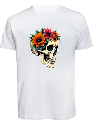 Unisex Skull (Kurukafa) Baskılı Tişört Pamuk Penye Süprem Basic