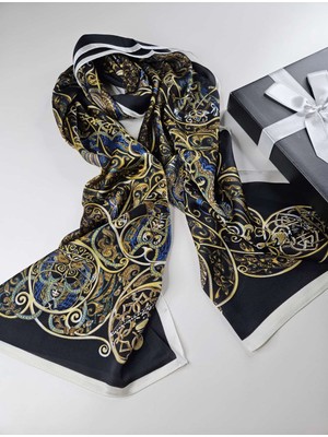 Buscarfs Siyah Desenli Ipek Şal