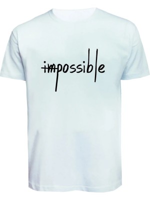 Unisex Impossible Yazılı Baskılı Tişört Pamuk Penye Süprem Basic