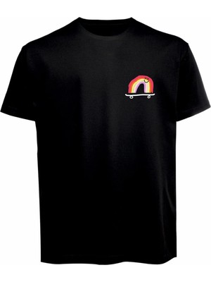 Unisex 0 Yaka Tişört Gökkuşağı Baskılı Compact Penye Günlük Stil