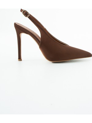 Seniorah Essential Taba saten Arkası Açık Sivri Burun Kadın Topuklu Ayakkabı