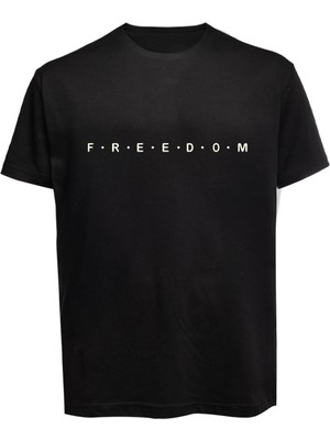Unisex Freedom Yazılı Baskılı Tişört Pamuk Penye Süprem Basic