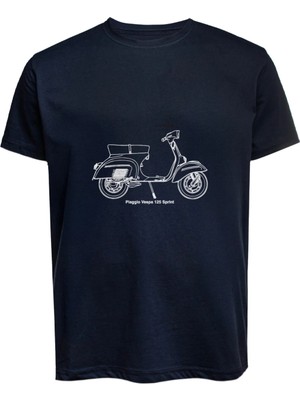 Unisex Vespa Baskılı Tişört Pamuk Penye Süprem Basic