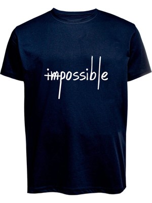 Unisex Impossible Yazılı Baskılı Tişört Pamuk Penye Süprem Basic