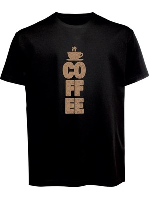 Unisex Coffee Yazılı Baskılı Tişört Pamuk Penye Süprem Basic