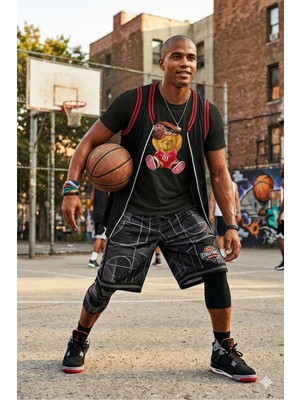 Unisex Basketbolcu Cool Ayıcık Baskılı Tişört Pamuk Penye Süprem Basic