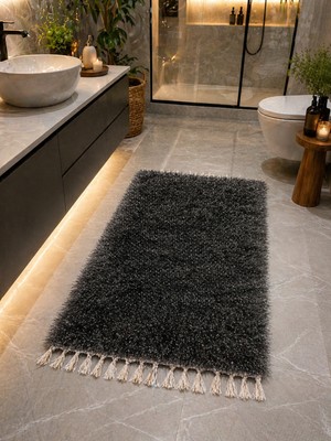 Tekstil Stokları El Dokuma Bambu Viskon Yumuşak Iplik 70X140 cm Peluş Halı Paspas Siyah