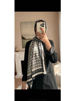Buscarfs Siyah Beyaz Vual Ipek Şal