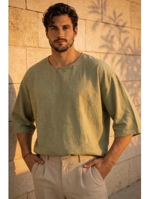 Valiberta Castiel Bisiklet Yaka Fakir Kol Oversize Kısa Kol T-Shirt - Haki