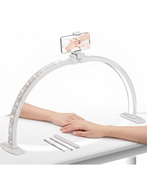 Zemheri Katlanabilir Ay Lamba Profesyonel Işık Makeup Klinik Çekim Işığı Ipek Kirpik Estetisyen Tatto Işığı Pembe Elmas Desenli 55CM