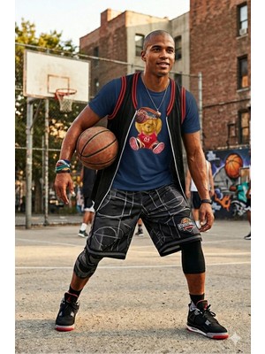 Unisex Basketbolcu Cool Ayıcık Baskılı Tişört Pamuk Penye Süprem Basic