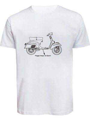 Unisex Vespa Baskılı Tişört Pamuk Penye Süprem Basic