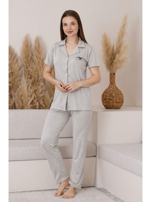 Wordex Mrn 2950 Polyviscon Kumaş Kısa Kollu Düğmeli Kadın Pijama Takımı