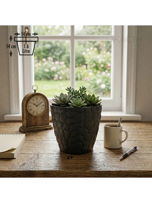 Okacih Taş Desenli Küçük Saksı 14 cm 1.6 Lt Dekoratif Saksı