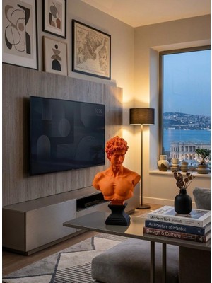Mirsa Global Modern Dekoratif Biblo – Turuncu Siyah Detaylı David/ Davut Heykeli, Salon Konsol & Sehpa Üstü Şık Ev Dekorasyonu, Lüks Ofis Aksesuarı
