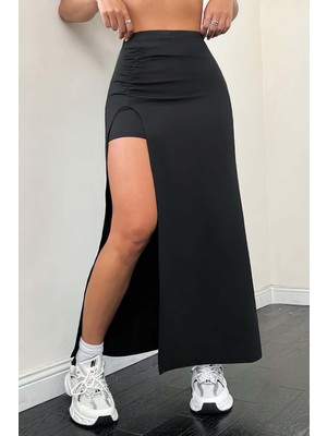 Merry See Yüksek Bel Yırtmaçlı Içi Şortlu Uzun Etek