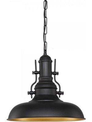 Cata CT-8250 Sevilla Sarkıt Avize 32 cm Mat Siyah Altın Iç Yüzey E27 Duy Endüstriyel Vintage Tavan Lambası