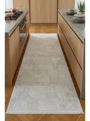 Leiva Home London 004 Krem Gri Modern Akrilik Yumuşak Kaymaz Özel Ölçü Bohem Salon Koridor Yatak Odası Halısı