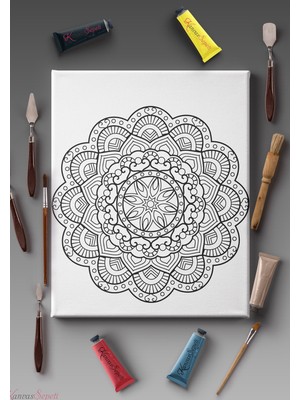 Özgürce Çizgili Mandala Tuval Şablonu, Çok Boyuta Uygun, Boyanabilir Tablo