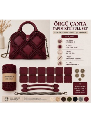 Özgürce Kendin Yap Örgü Çanta Seti, Makrome Ipli ve Deri Parçalarla Şık Tasarım