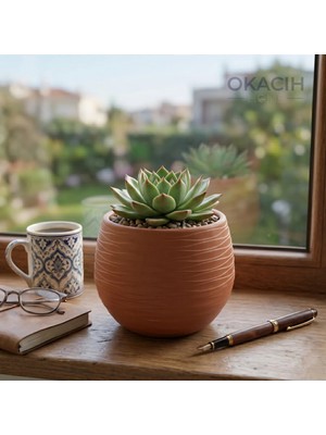 Okacih Yuvarlak Saksı Modern Çizgili Dekoratif Çiçek Saksısı