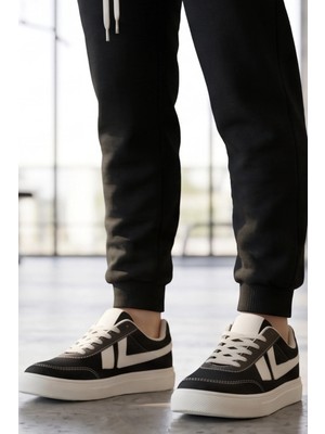 In Step Street Style Unısex Siyah-Beyaz Korduroy Detaylı Süet Şehir Ayakkabısı