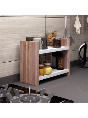 Bicabin Denis Tezgah Üstü Mutfak Raf Kavanoz, Bardak Rafı -Antrasit/beyaz