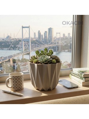 Okacih Modern Prizma Tasarım Dekoratif Saksı Geometrik Çiçek Saksısı 15 cm