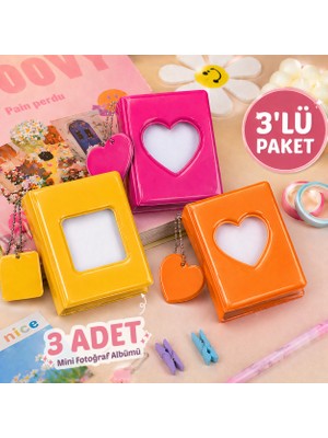 Nobbystar 3’lü Set Mini Fotokart Albümü 6X9CM – 41X3 Fotoğraf Kapasiteli Kpop Fotoğraf Albümü Sarı Turuncu Fuşya