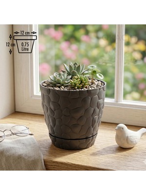 Okacih Taş Desenli Küçük Saksı 12 cm 0,75 Lt Dekoratif Saksı