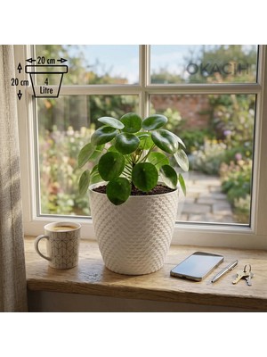 Okacih Hasır Desenli Dekoratif Saksı 4 Litre 20 cm Modern Rattan Görünümlü Iç Mekan Çiçek Saksısı