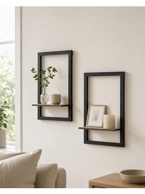 Karbonsoft 2’li Modern Dekoratif Duvar Rafı Seti – Sök Tak Ahşap Çerçeve Raf – 20X30 / 26X35 cm – Kolay Montaj