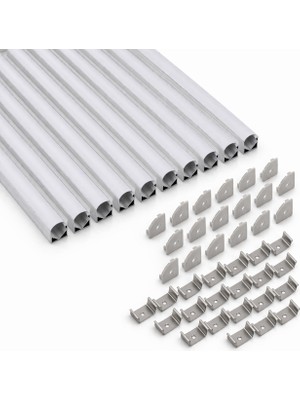 Ledarmy 10’lu Set Köşe LED Profil Kanal 18X18MM Alüminyum 2 Metre Sıva Üstü Eloksallı Opak Kapaklı Şerit LED Kanal Seti 8987