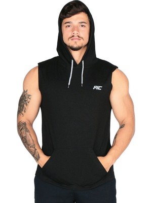 Musclecloth Kapüşonlu Kolsuz T-Shirt Siyah L Beden Rahat Kesim Desensiz Yaz Sezonu