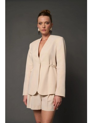 Thalure Kadın Krem Beli Bağcıklı Blazer