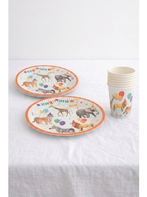 Le Mabelle Çok Renkli Safari Temalı 8'li Tabak Bardak Set