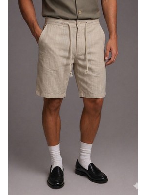 Tarz Cool Erkek %100 Pamuk Linen Şort – Bağcıklı Rahat Kesim Yazlık Şort