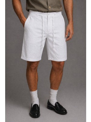 Tarz Cool Erkek %100 Pamuk Linen Şort – Bağcıklı Rahat Kesim Yazlık Şort