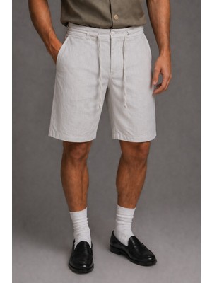 Tarz Cool Erkek %100 Pamuk Linen Şort – Bağcıklı Rahat Kesim Yazlık Şort