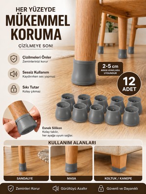 Special Action Silikon Sandalye Masa Ayak Koruyucu 12’li Kaydırmaz Çizdirmez Mobilya Pabuç