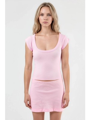 Hiccup Kadınlar Busem Slim Fit Ribana U Yaka Bluz Toz Pembe
