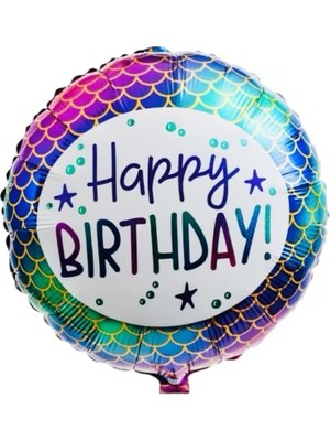 Le Mabelle Çok Renkli Deniz Kızı Desenli Happy Birthday Yuvarlak Balon
