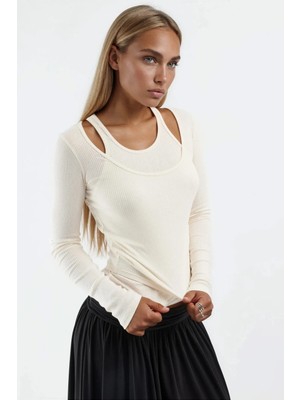 Hiccup Kadınlar Busem Slim Fit Uzun Kollu U Yakalı Bluz Beyaz