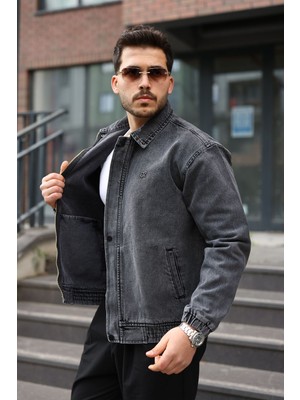 Little Cup Jeans Co Erkek Regular Fermuarlı ve Çıtçıtlı Antrasit Kot Ceket