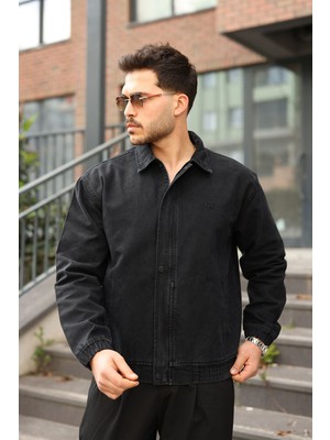 Little Cup Jeans Co Erkek Regular Fermuarlı ve Çıtçıtlı Siyah Kot Ceket