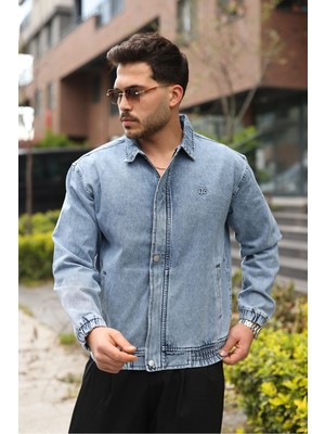 Little Cup Jeans Co Erkek Regular Fermuarlı ve Çıtçıtlı  Buz Mavi Kar Yıkama Kot Ceket