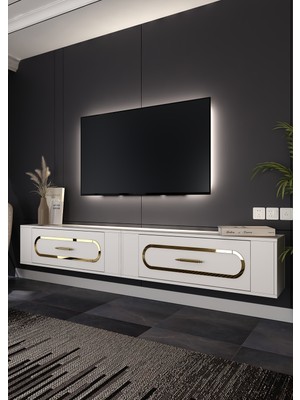 Demonte Decor TV1410-TWİNRETRODD-32 Tv Sehpası Beyaz-Altın
