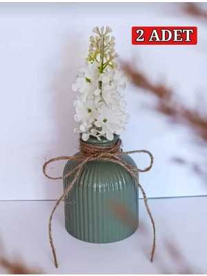 Özgürce Iki Adet Çizgili Vazo, Pampas ve Kuru Çiçekler Için Mint Yeşili