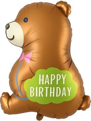 Le Mabelle Kahverengi Ayıcık Figür Happy Birthday Yazılı Parti Balonu